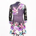 Costom Spring Purple Bodycon Floral Printed Lace Hollow out Dresses For Women